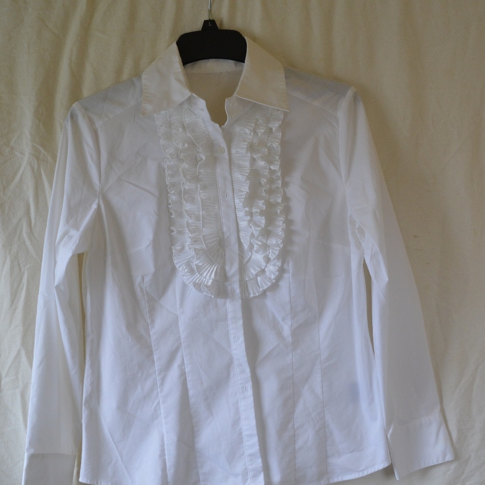 White Button Down w/ Ruffle Front